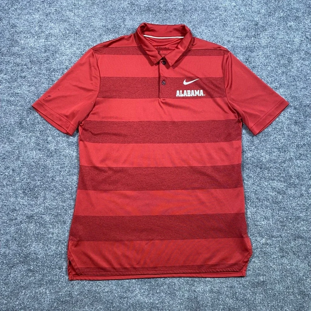 Nike Alabama Crimson Tide Dri-FIT Striped‎ Polo Shirt Mens Medium Red 35882X-AL1